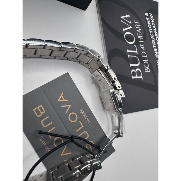 RARE Bulova Classic 96P262 Diamond Blue Dial Stainless Steel Women\'s Watch